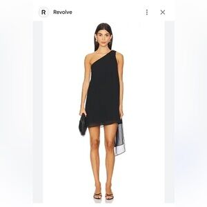 Revolve - krisa NEW One Shoulder asymmetrical Ruffle Dress in Black size XS
